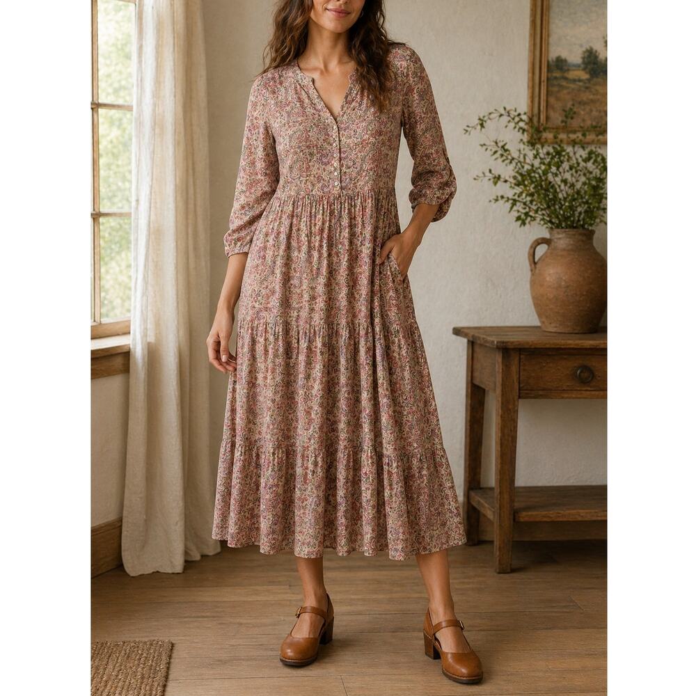 April Cornell x Modern Prairie Tiered Midi Dress XXS Prairie Peasant Cottagecore - Picture 1 of 9